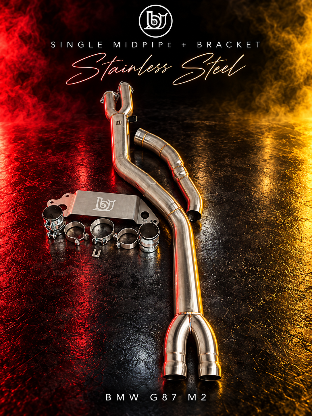 BJG Custom Single Midpipe w/ Bracket for BMW G87 M2 - Stainless Steel