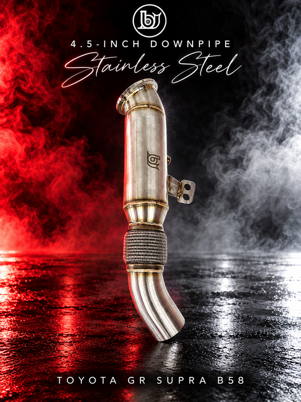 BJG Custom 4.5in Race Downpipe: Toyota GR Supra B58 - Stainless Steel